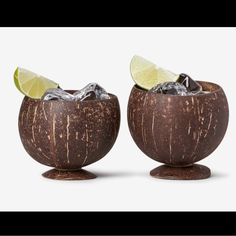NEW Carved Coconut Cup, Set of Two - Perfect for Tiki Bar or Summer Mojitos! - Picture 5 of 5